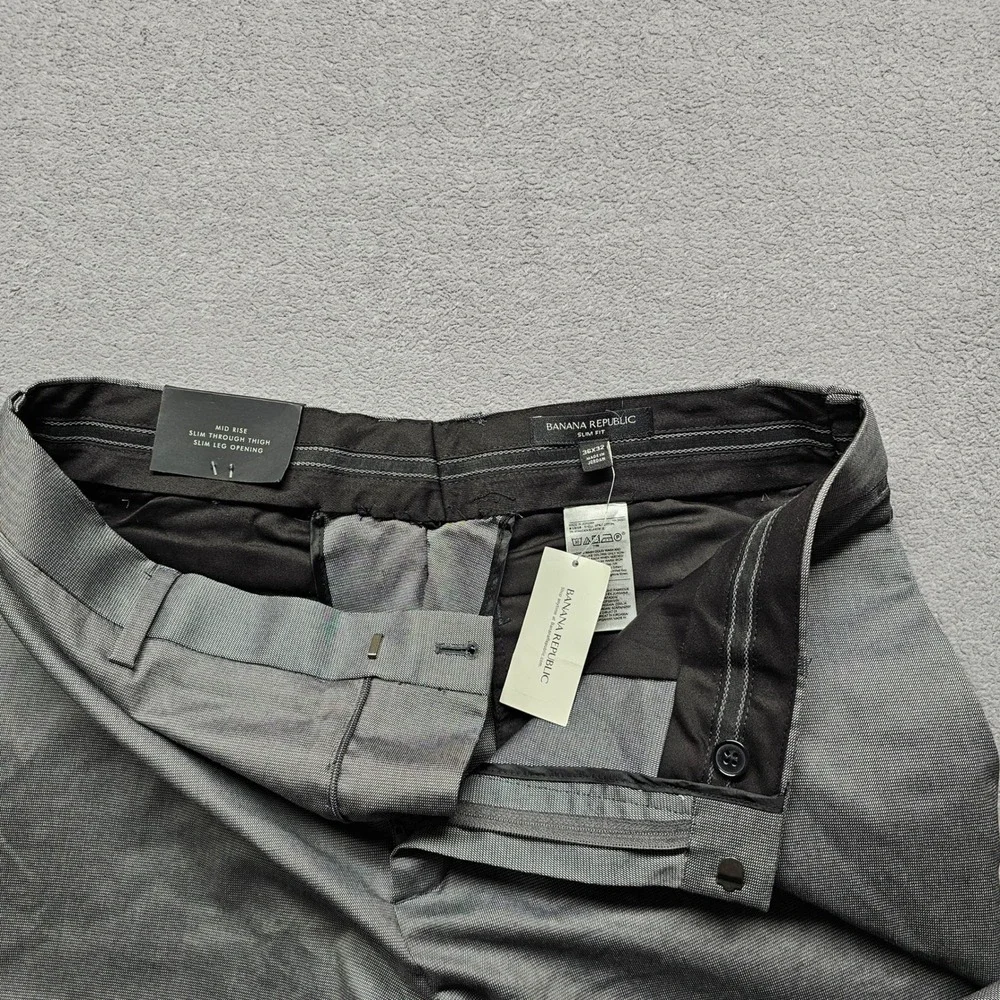 NWT Banana Republic Mens Slim Fit Gray Non-Iron Stretch Cotton Dress Pants 36x32